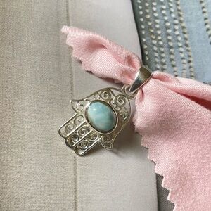 925 Sterling Silver, Larimar Hamsa 🪬 pendant!! “BOHO”